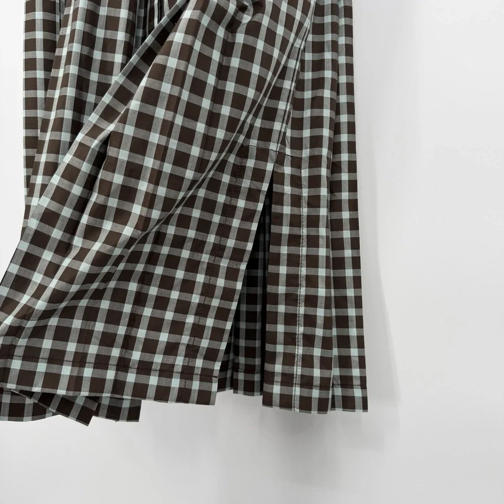 Tory Burch Sz 4 Plaid 100% Silk V Neck Claire McCardell Pleated Midi Dress